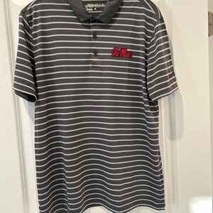 Nike Ole Miss Gray and White Striped Polo Shirt, Men’s M